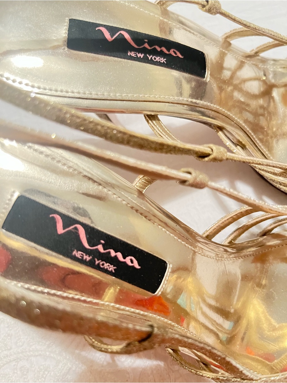Nina Gold Glitter Strappy Stiletto Sandals - Picture 3 of 3